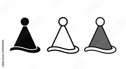 Three party hats in varying styles a bold black silhouette