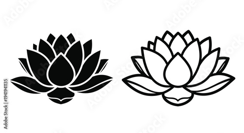 Two lotus flowers one dark and one light in silhouette