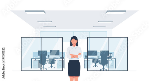 Modern office design with confident professional in minimalist workspace