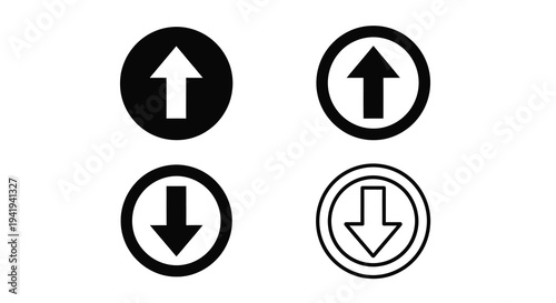 Four circular icons with arrows pointing up and down silhouette