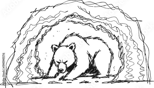 Sleeping bear inside cave drawing bear resting in natural habitat sketch wildlife nature animal illustration