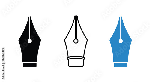 Three fountain pen nibs in varying colors a minimalist silhouette