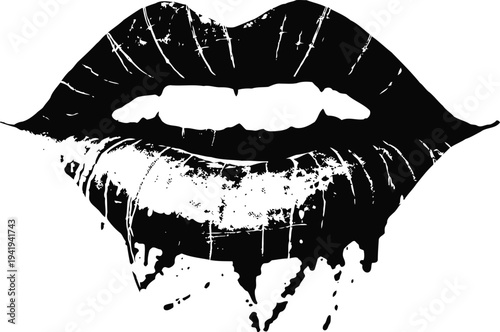 Black lips with dripping paint effect artistic grunge mouth design sexy, bold, edgy fashion element