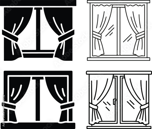 Illustrations of various curtain and drapes styles on windows