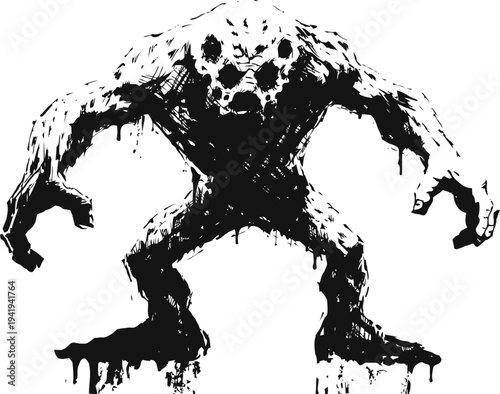 Dark monstrous creature silhouette with dripping ink for horror and fantasy design
