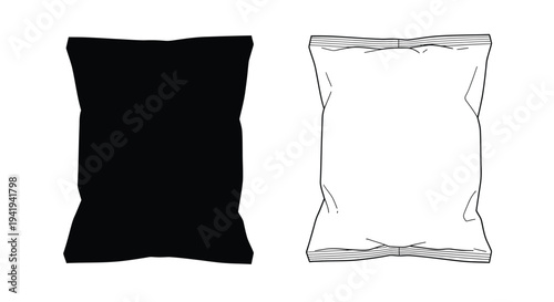 Two snack bags depicted one solid black and one white outline silhouette