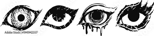 Stylized black and white artistic eye illustrations with different expressive designs and textures
