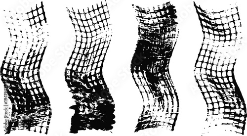 Wavy grunge halftone stripes set distressed textured lines with dotted halftone pattern abstract design elements collection