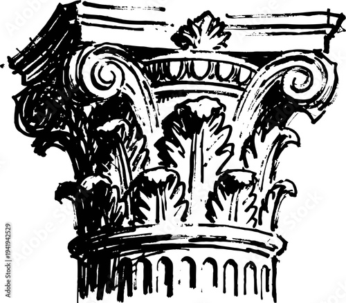 decorative corinthian classical column capital with acanthus leaves and volutes detailed illustration