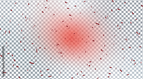 A diffuse red gradient spot on a transparent grid background with scattered dots Vector illustration
