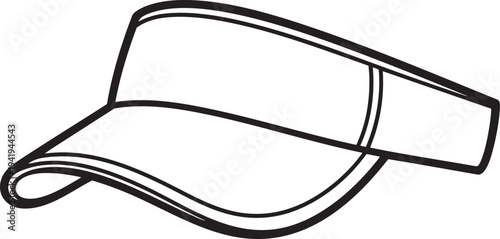 Black and white outline illustration of a visor, sports headwear.