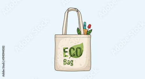 Eco-friendly reusable bag with leaf design and sustainable contents