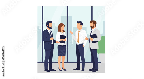 Business meeting illustration with professionals in office setting