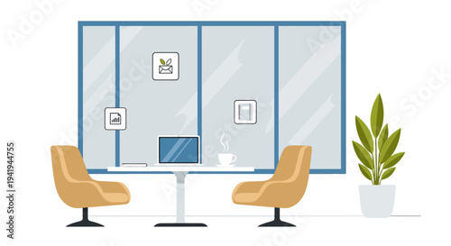 Modern office workspace with minimalist decor and technology