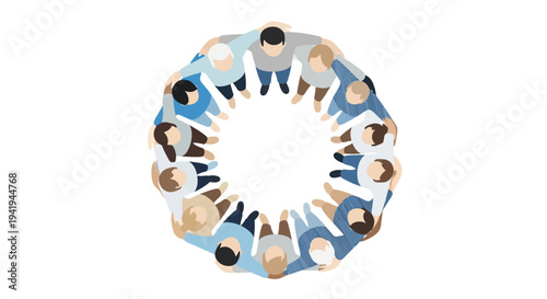 Diverse circle of people in flat style: teamwork and unity concept