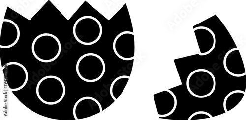 Cracked Easter egg black silhouette isolated.
Easter egg cracked in half  flat vector illustration.
Transparent background. SVG.