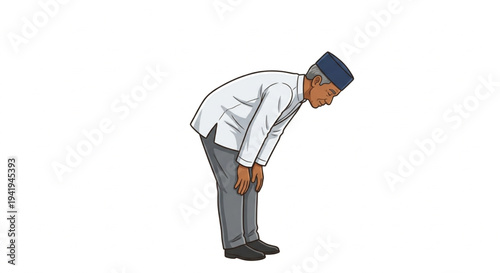 Muslim man performing ruk'u position in prayer islamic worship vector illustration