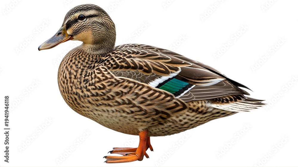 Obraz premium A female mallard duck standing on a transparent background