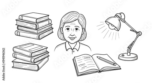 A young man is gently watering a small potted plant with a watering can, depicted in clean line art, surrounded by a large green leaf and a garden shovel, symbolizing new growth and care.