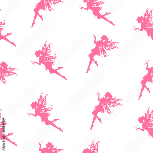 Fairy Silhouette Seamless Pattern Vector Background
