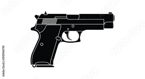 A stark depiction of a handgun showcasing its form in a detailed black silhouette high quality