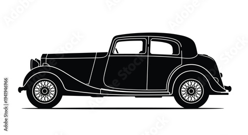 Classic vintage car side view in stark black silhouette