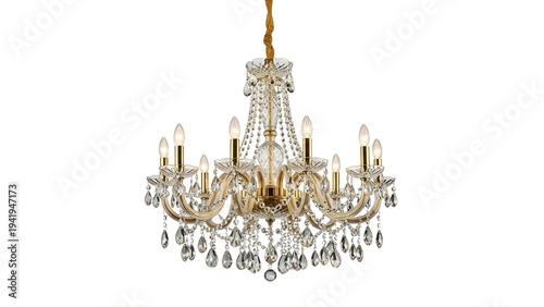 A luxurious crystal chandelier hanging on a white background on transparent background