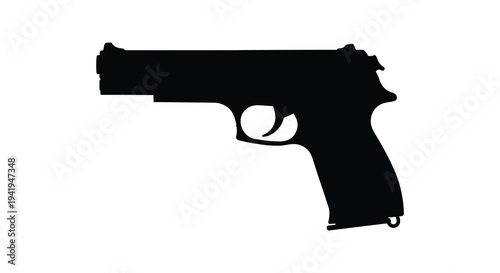 A stark black silhouette of a semi automatic handgun highlighting its form and design silhouette high quality