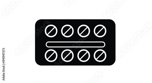 Black pill pack with eight white tablets a simple silhouette