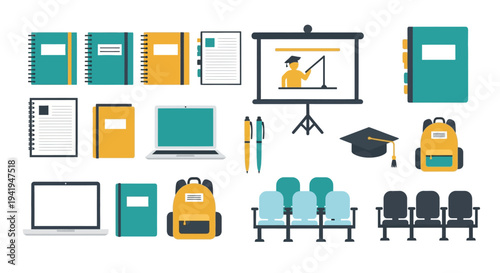 Modern flat design educational icons for digital learning and teaching concepts