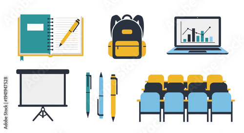 Education essentials: contemporary school and office supplies icons