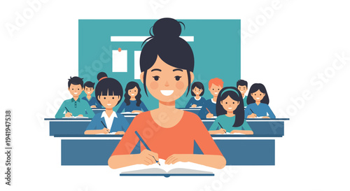 Smiling students in classroom setting with focus on teamwork and learning