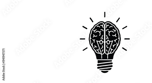 A lightbulb filled with a brain representing thought and ideas silhouette