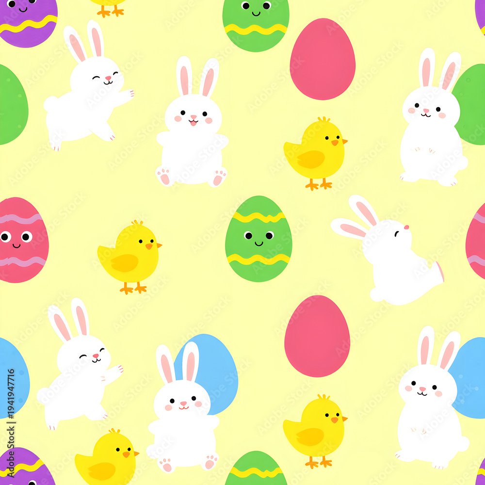Obraz premium A pattern of easter eggs and rabbits