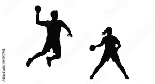 Handball players in action a dynamic black silhouette