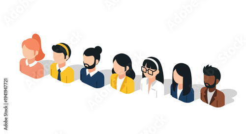 Diverse team of professionals in isometric style