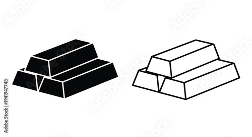Two stacks of gold bars one solid and one outlined silhouette