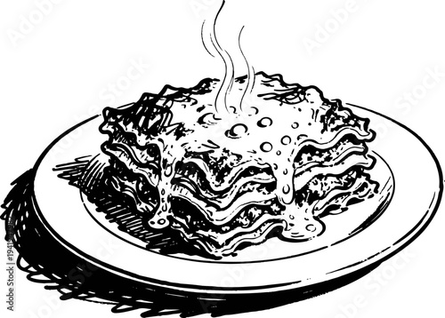 Hot lasagna with cheese sauce on a plate italian pasta meal with melted topping and steam