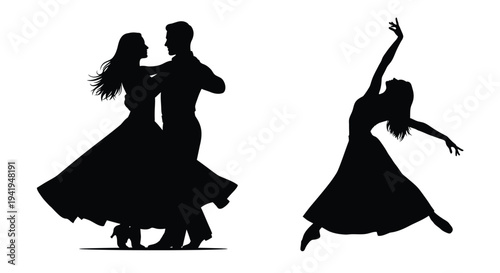 Couple dancing with a woman in motion a striking silhouette