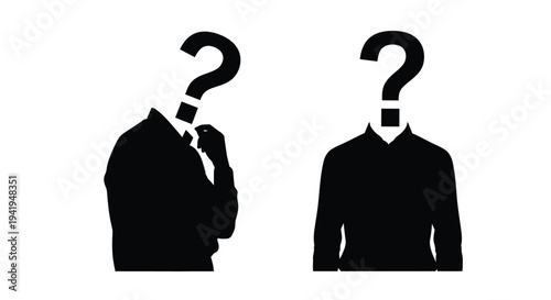 Two figures with question mark heads a puzzling visual silhouette