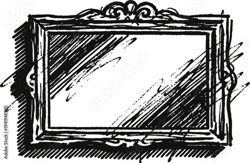 ornate rectangular vintage mirror frame with decorative carved details