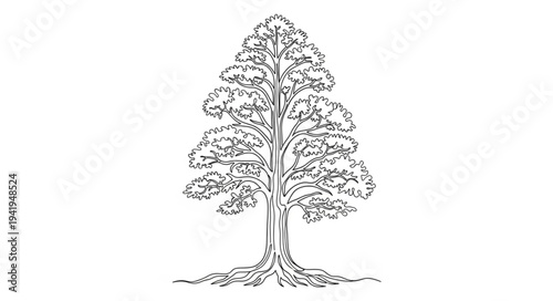 Detailed Illustration of a Tree with Bare Branches.