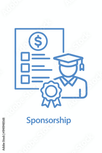 Blue Line Icon Representing Educational Sponsorship and Financial Support