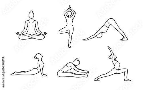 Yoga Poses Silhouette Vector Set