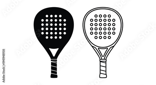 Two padel rackets one solid black and one line art silhouette