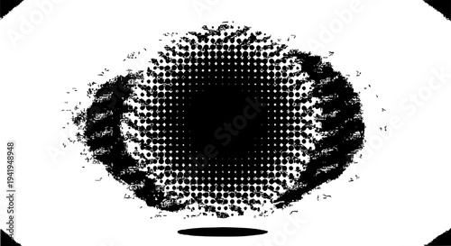 Eye abstract halftone graphic with distressed texture and black pupil... featuring dots, circle, grunge with textured