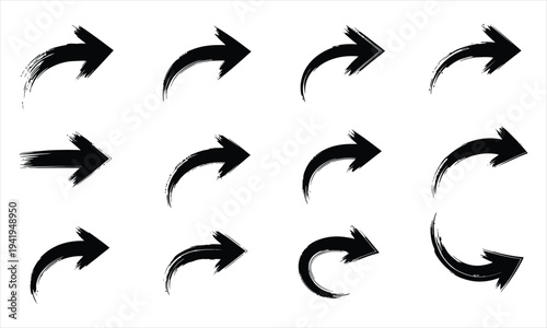 Collection of black brush stroke arrow icons