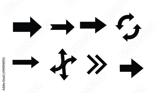 Collection of various black arrows on white background