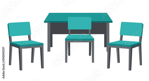 Modern minimalist furniture set with teal chairs and table