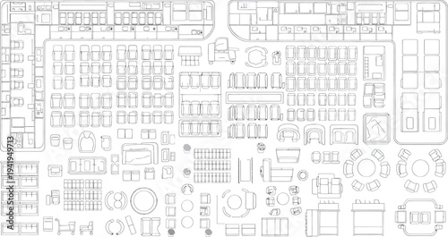 A blurry black and white blueprint image isolated on transparent background